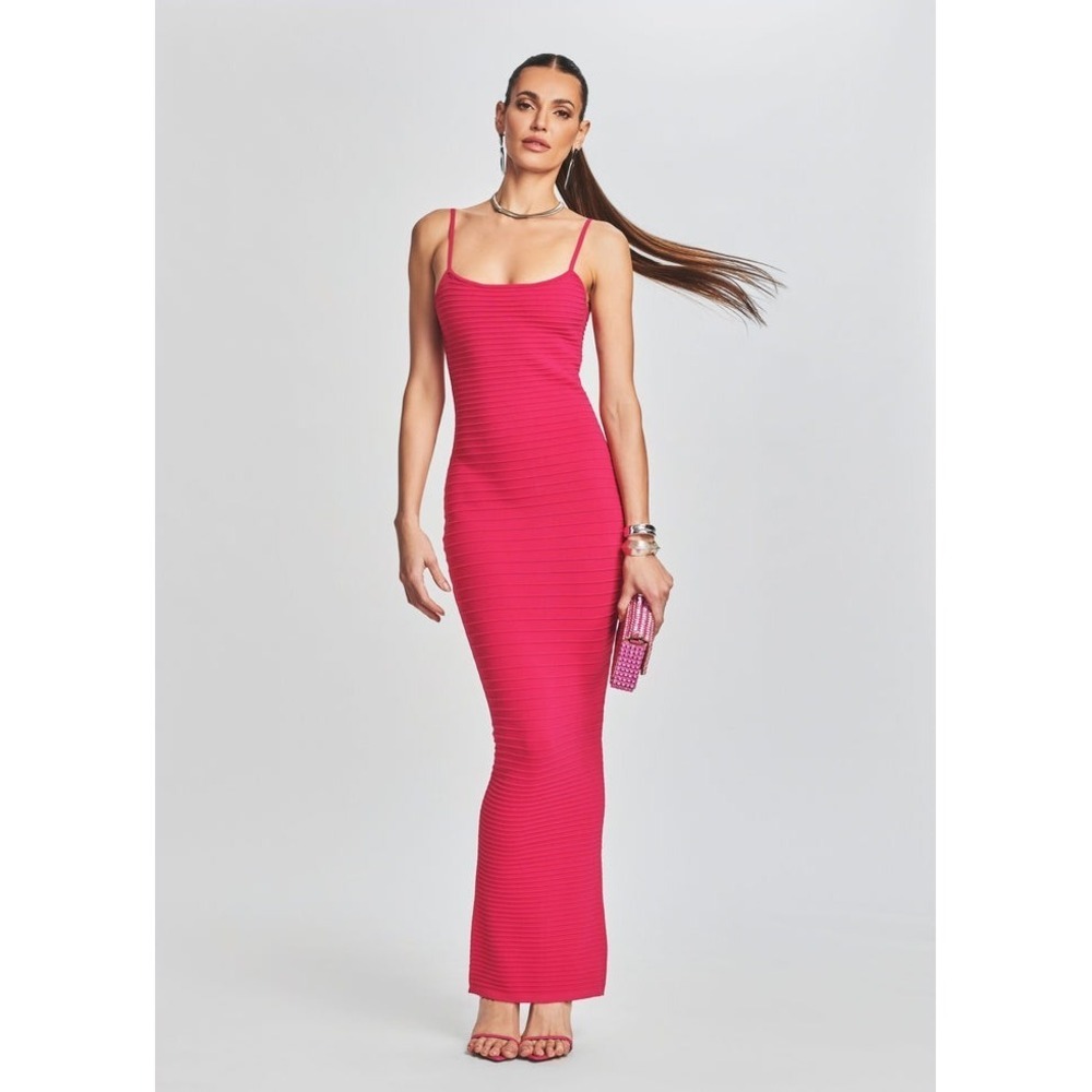 Retrofete Kylie Knit Bandage Maxi Dress Pink Large